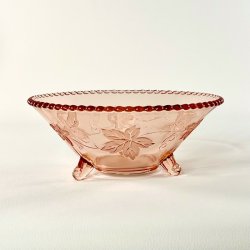 Glassk�l - lyser�d m/vinblade, f�dder og perlekant