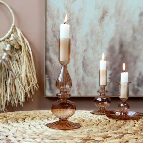 Lysestage - glas, karamel H20 cm