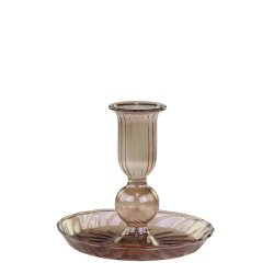 Lysestage - glas, karamel, H11 cm