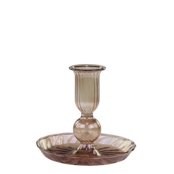 Lysestage - glas, karamel, H11 cm