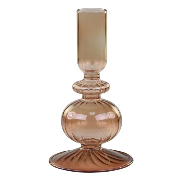 Lysestage - glas, karamel H14 cm