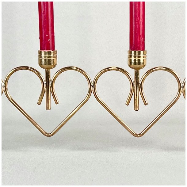 Lysestage t/kertelys, messing hjerte