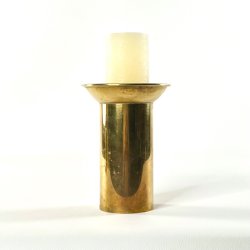 Messing lysestage til bloklys - kraftig bund, H14 cm