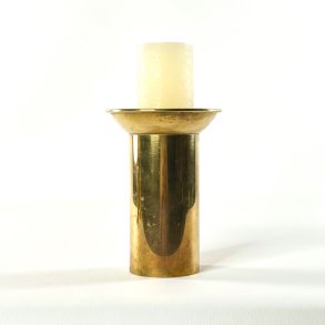Messing lysestage til bloklys - kraftig bund, H14 cm