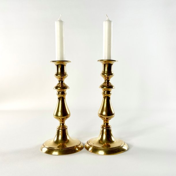 Messing lysestagepar - kraftig H21 cm