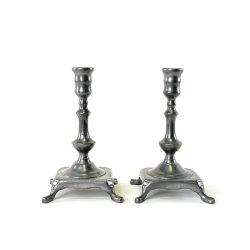 Tin lysestagepar - p� f�dder, H16 cm