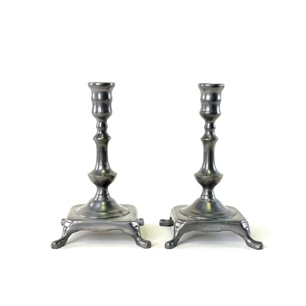 Tin lysestagepar - p� f�dder, H16 cm