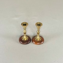 Messing lysestage med trfod (par) - mini til kertelys 