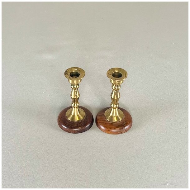 Messing lysestage med trfod (par) - mini til kertelys 