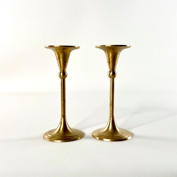 Messing lysestagepar - b�rstet messing H15 cm