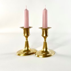 Messing lysestagepar - oval fod H11 cm