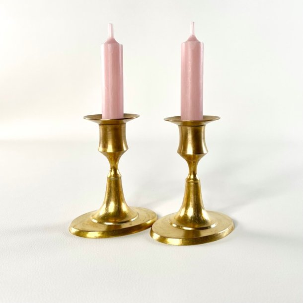 Messing lysestagepar - oval fod H11 cm