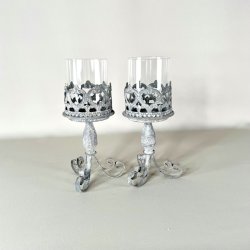 Lysestagepar til bloklys - zink med glas