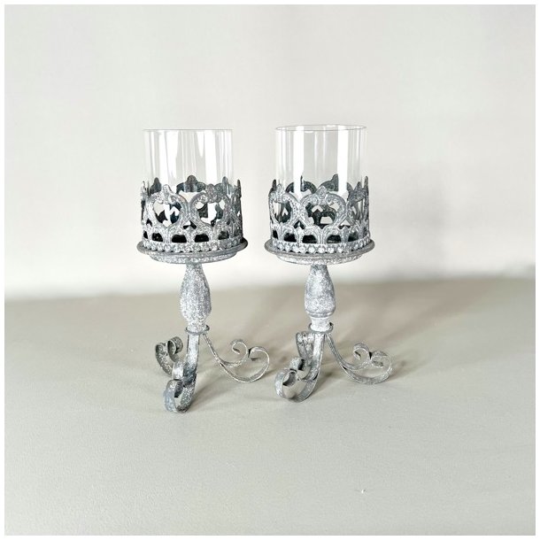 Lysestagepar til bloklys - zink med glas