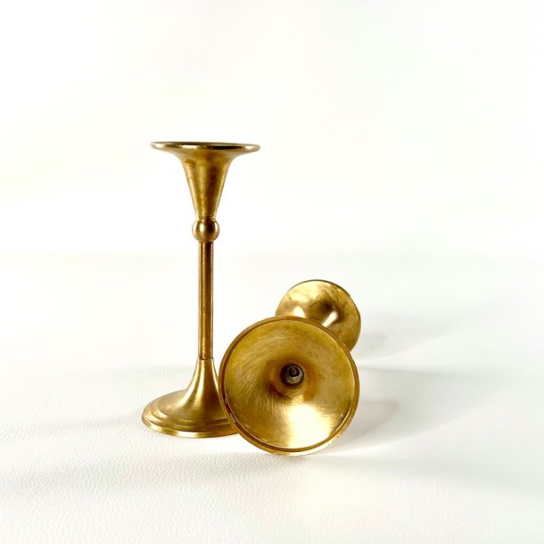 Messing lysestagepar - b�rstet messing H15 cm