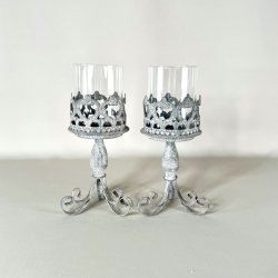 Lysestagepar til bloklys - zink med glas