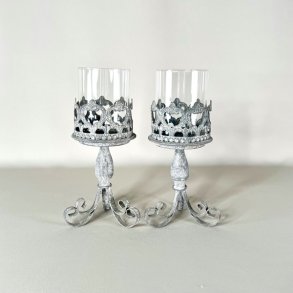 Lysestagepar til bloklys - zink med glas