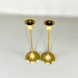 Messing lysestagepar - tynd stilk, patineret