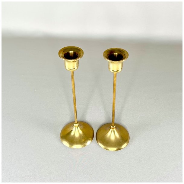 Messing lysestagepar - tynd stilk, patineret