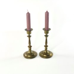 Messing lysestagepar - patineret, H16,5 cm