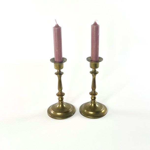 Messing lysestagepar - patineret, H16,5 cm