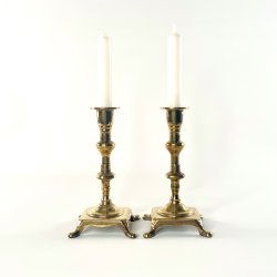 Messing lysestagepar - p� f�dder H18 cm