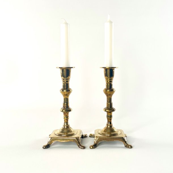 Messing lysestagepar - p� f�dder H18 cm