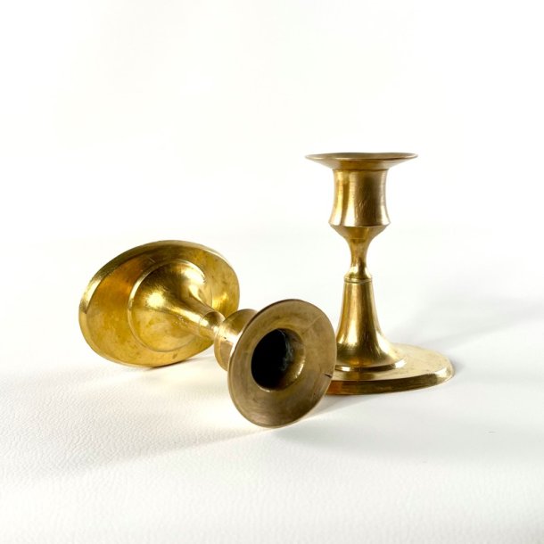 Messing lysestagepar - oval fod H11 cm