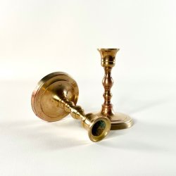 Messing lysestagepar - patineret, H12 cm