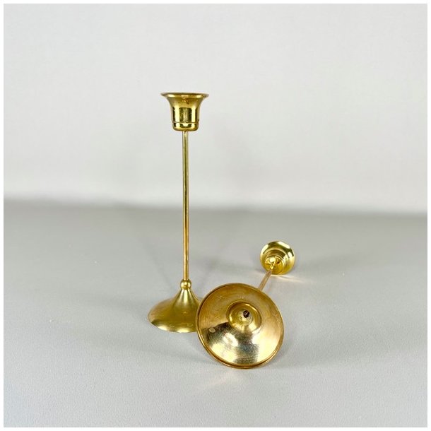 Messing lysestagepar - tynd stilk, patineret