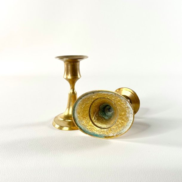 Messing lysestagepar - oval fod H11 cm