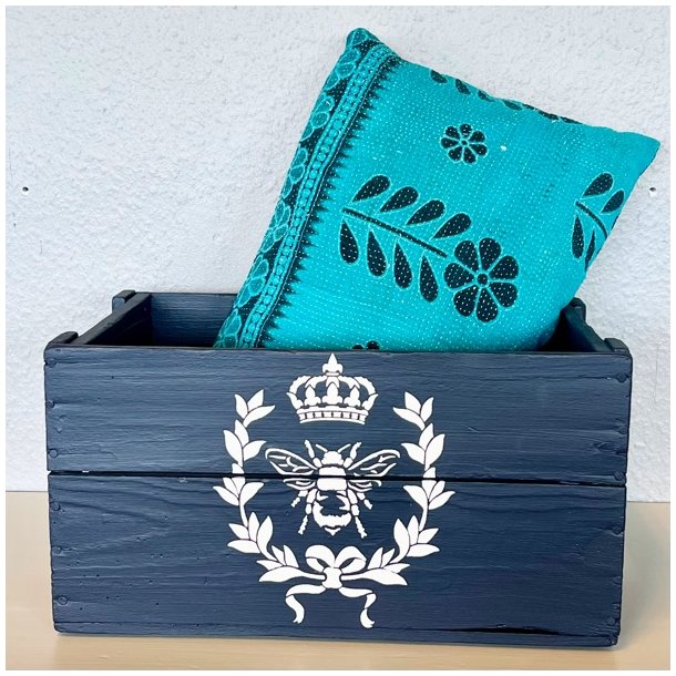 Gl. sodavandskasse - mrkebl m/bi og krone