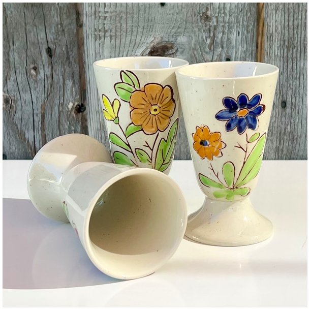 Mazagran - fransk kaffekop m/hndmalede blomster