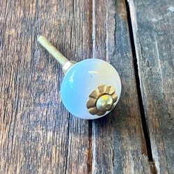 Mbelknop - porceln, rund hvid m/guld