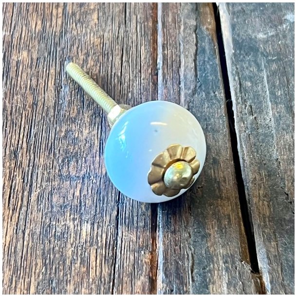 Mbelknop - porceln, rund hvid m/guld