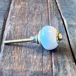 Mbelknop - porceln, rund hvid m/guld