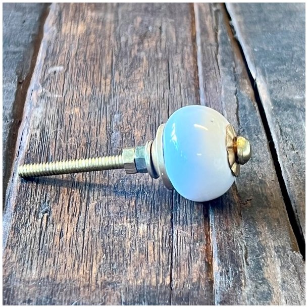 Mbelknop - porceln, rund hvid m/guld