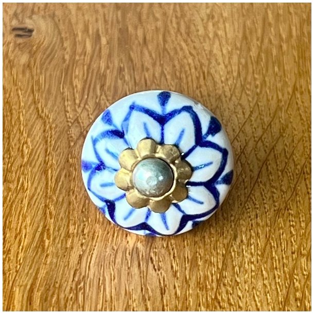 Mbelknop - porceln m/blt mnster og slv/guld 
