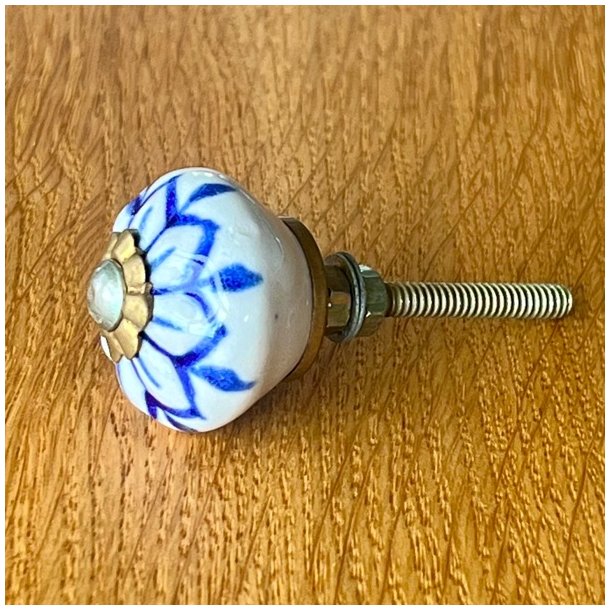 Mbelknop - porceln m/blt mnster og slv/guld 