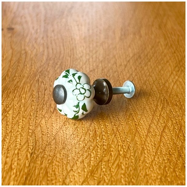 Mbelknop - lille porceln med antik top/sokkel