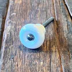 Mbelknop - enkel, hvid m/slvskrue