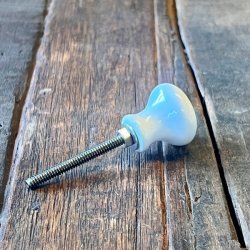 Mbelknop - enkel, hvid m/slvskrue