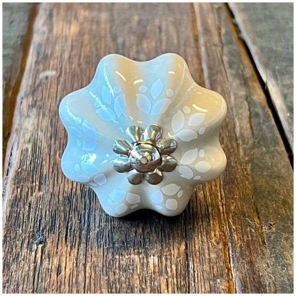 Mbelknop - porceln, taupe m/hvidt mnster