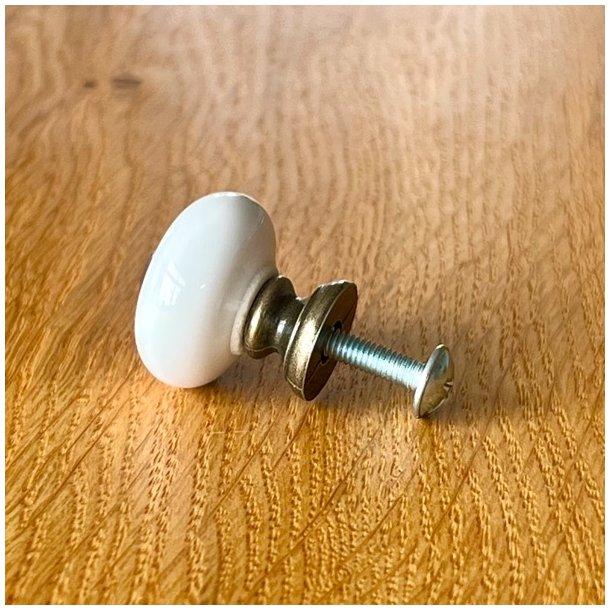 Mbelknop - lille porceln, hvid 