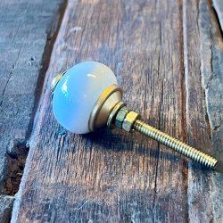 Mbelknop - porceln, rund hvid m/guld