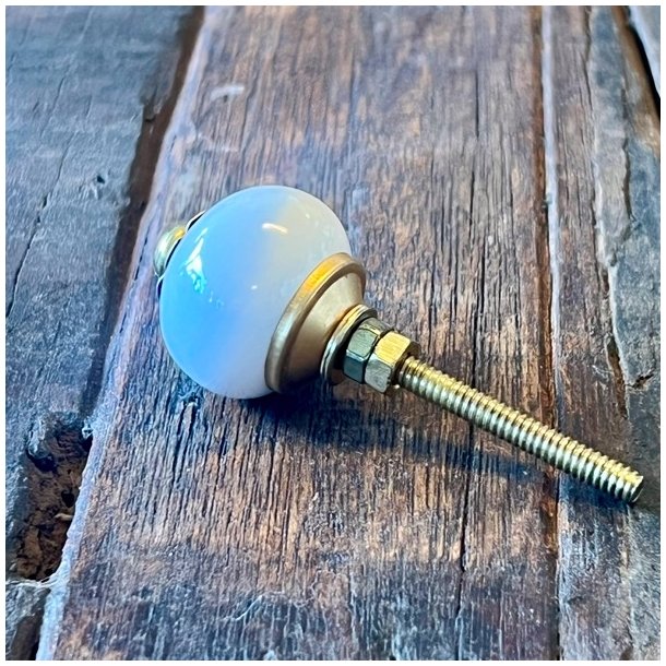 Mbelknop - porceln, rund hvid m/guld