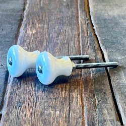 Mbelknop - enkel, hvid m/slvskrue