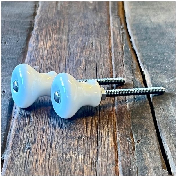 Mbelknop - enkel, hvid m/slvskrue