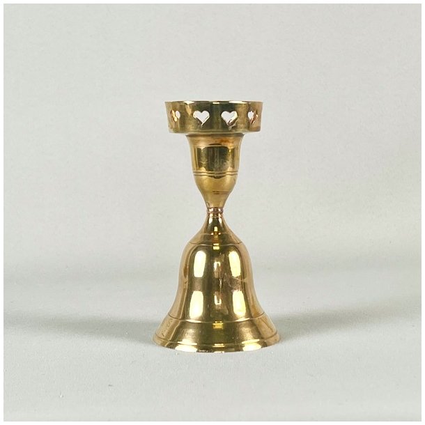 Messing lysestage - klokke m/hjerter