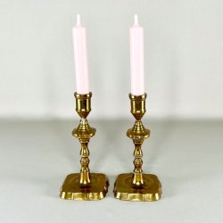 Messing lysestagepar - vintage, patineret